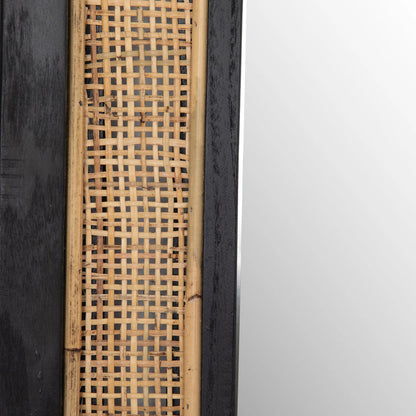 Candon Floor Mirror by Four Hands in ebony black, warm wheat rattan. Made from solid sungkai, rattan in a coastal style.