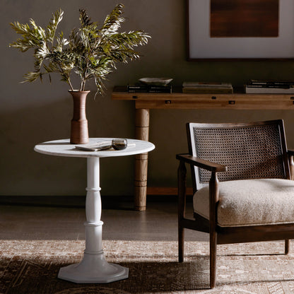 Lucy Side Table by Four Hands in carbon wash, white marble. Made from solid marble, iron, engineered hardwood in a modern style.