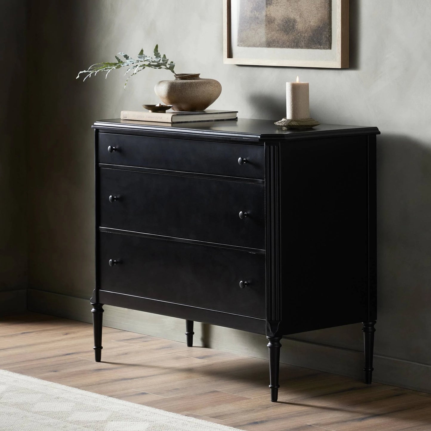 012 SI-2137444 | Lifestyle | Lendon 3 Drawer Dresser by Four Hands in black. Made from iron in a modern style.