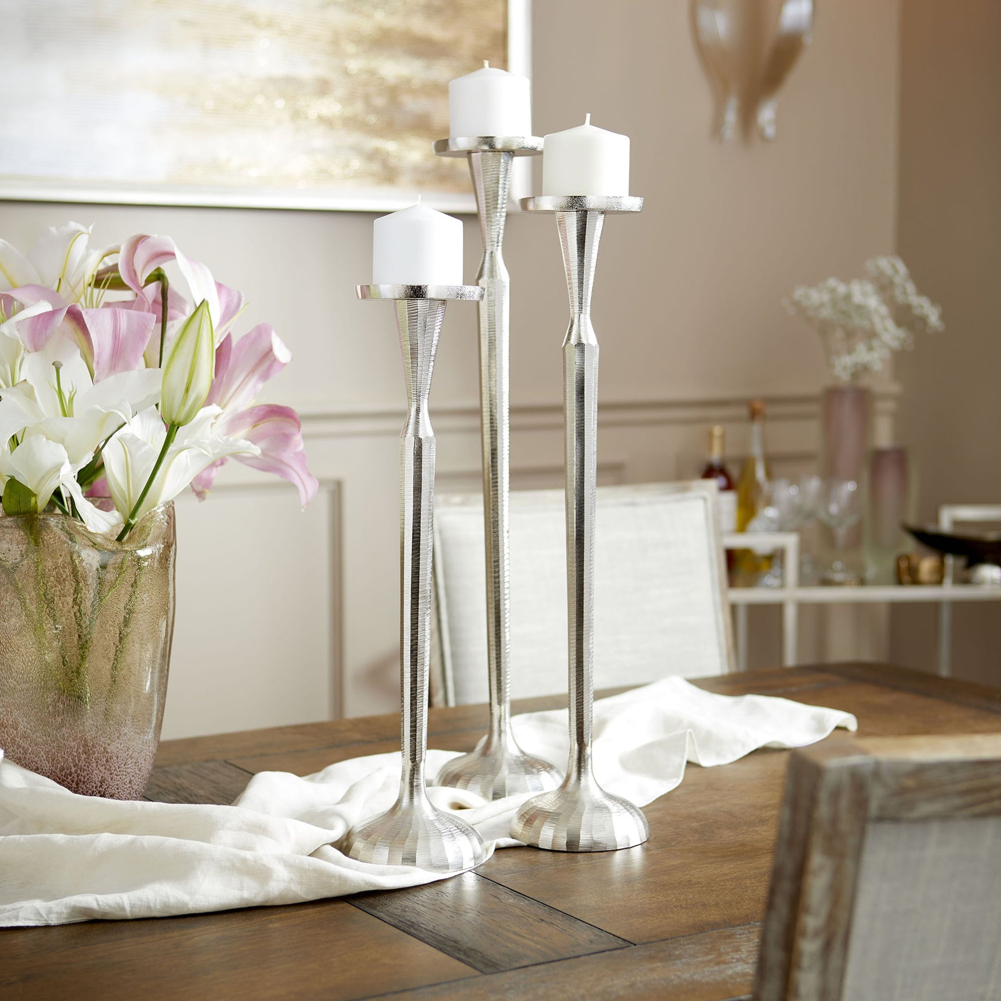 Reveri Candleholder by Cyan Design in nickel. Made from aluminum in a transitional style.