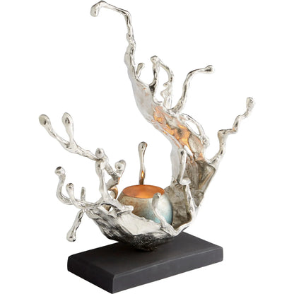 Aqueous Candleholder by Cyan Design in nickel, blue mist glass. Made from aluminum, glass in a coastal style.