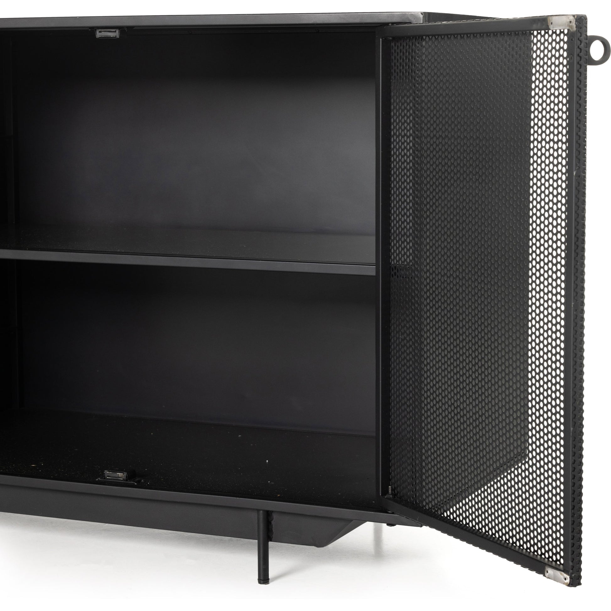 Hendrick Sideboard by Four Hands in black, perforated black and black. Made from iron in a modern style.