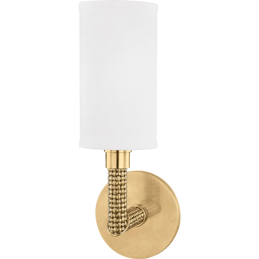 Dubois Wall Sconce by Hudson Valley in aged brass. Made from brass in a transitional style.