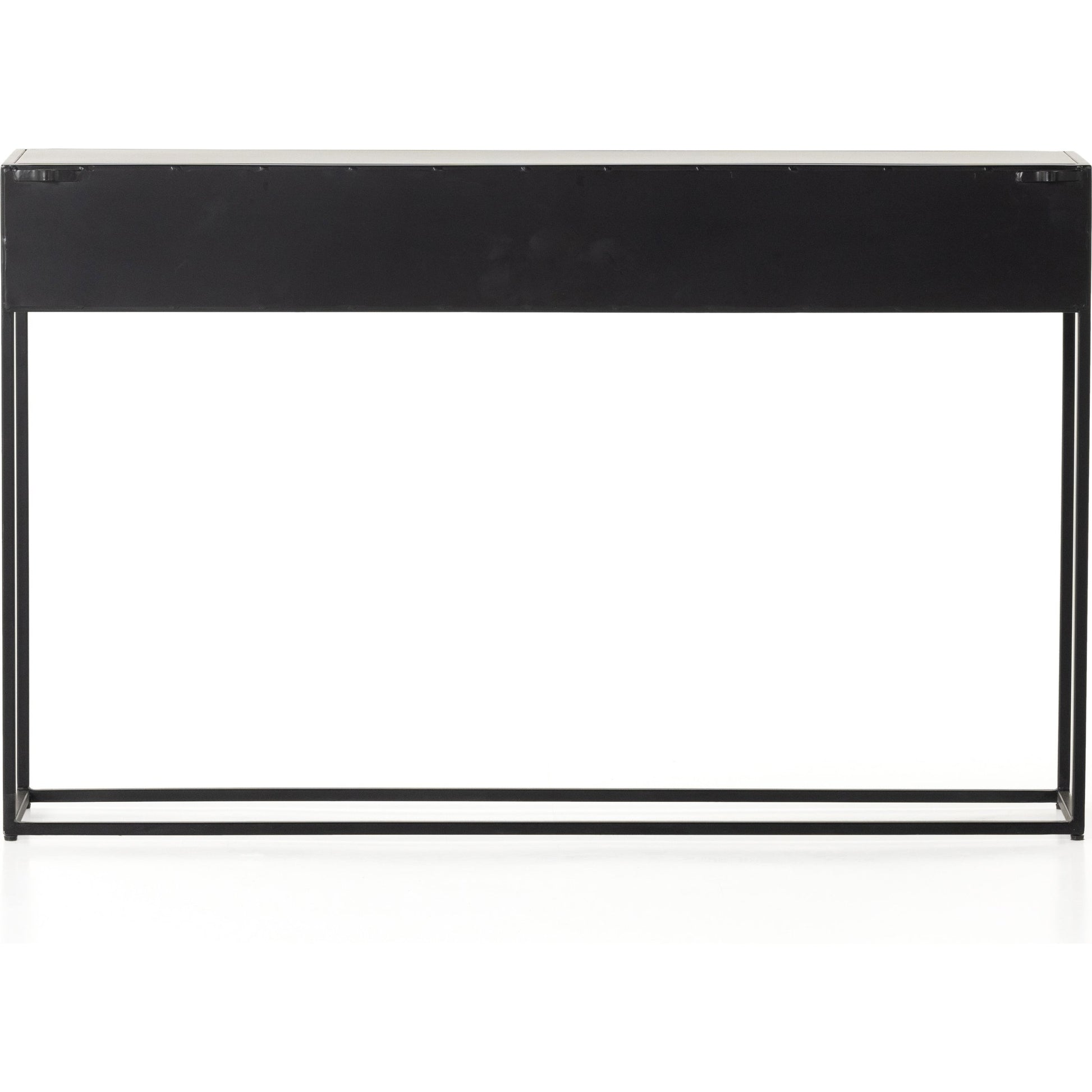 Hendrick Console Table by Four Hands in black, perforated black and black. Made from iron in a modern style.