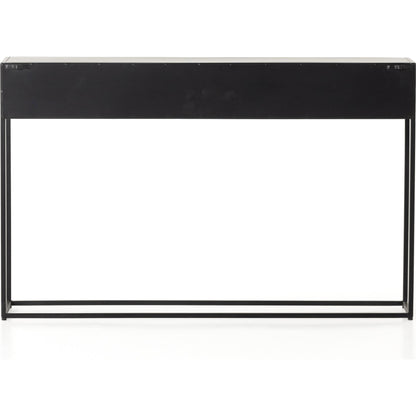 Hendrick Console Table by Four Hands in black, perforated black and black. Made from iron in a modern style.