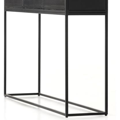 Hendrick Console Table by Four Hands in black, perforated black and black. Made from iron in a modern style.