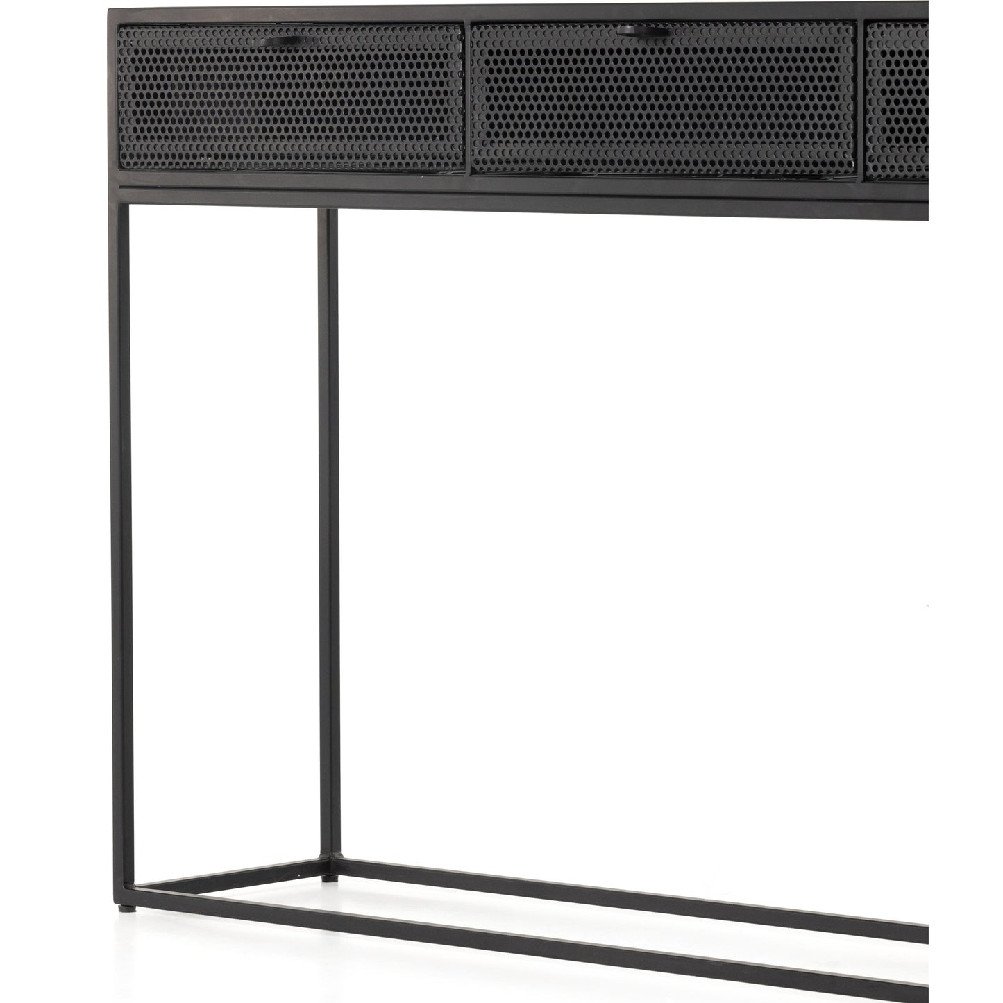 009 SI-1902198 | Additional Silo | Hendrick Console Table by Four Hands in black, perforated black and black. Made from iron in a modern style.