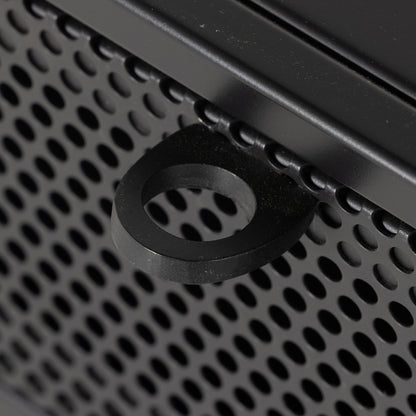 Hendrick Console Table by Four Hands in black, perforated black and black. Made from iron in a modern style.