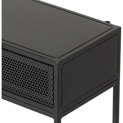 Hendrick Console Table by Four Hands in black, perforated black and black. Made from iron in a modern style.