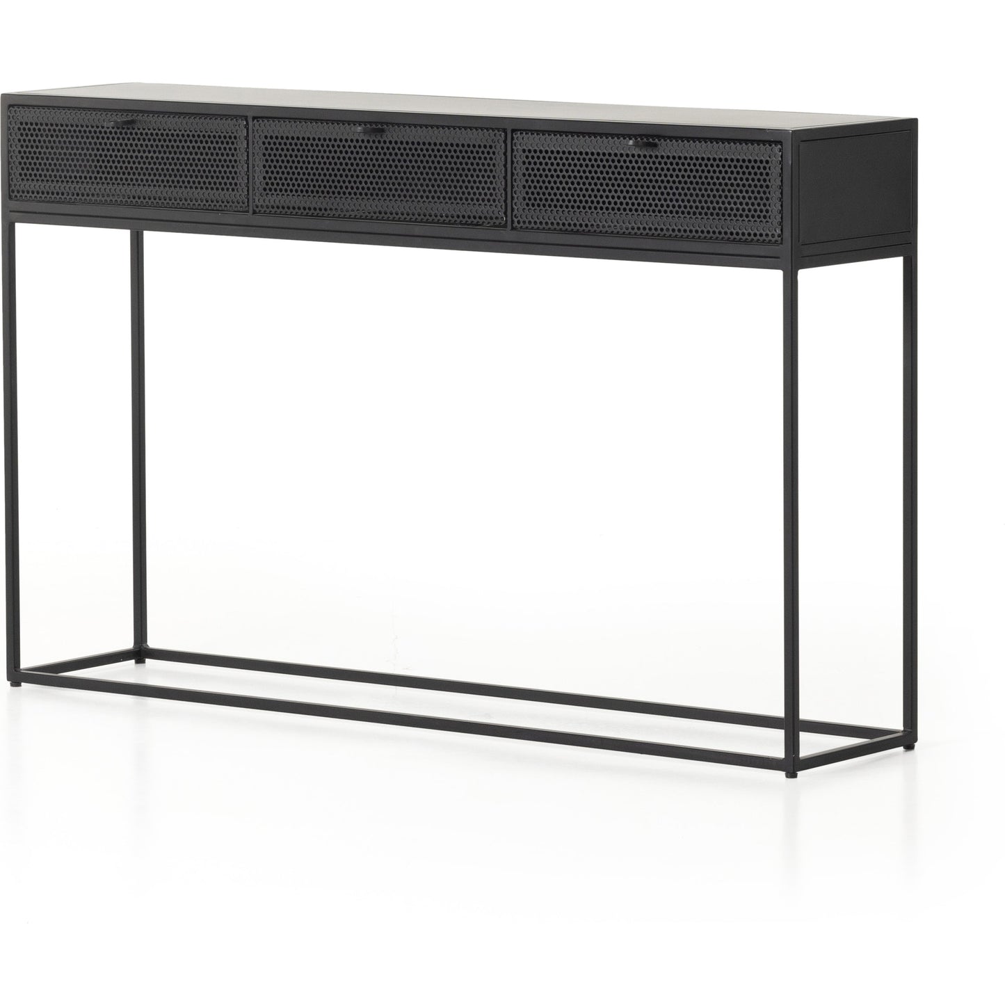 001 SI-1902198 | Additional Silo | Hendrick Console Table by Four Hands in black, perforated black and black. Made from iron in a modern style.