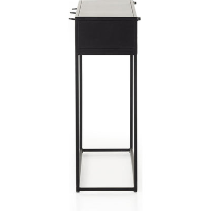 Hendrick Console Table by Four Hands in black, perforated black and black. Made from iron in a modern style.
