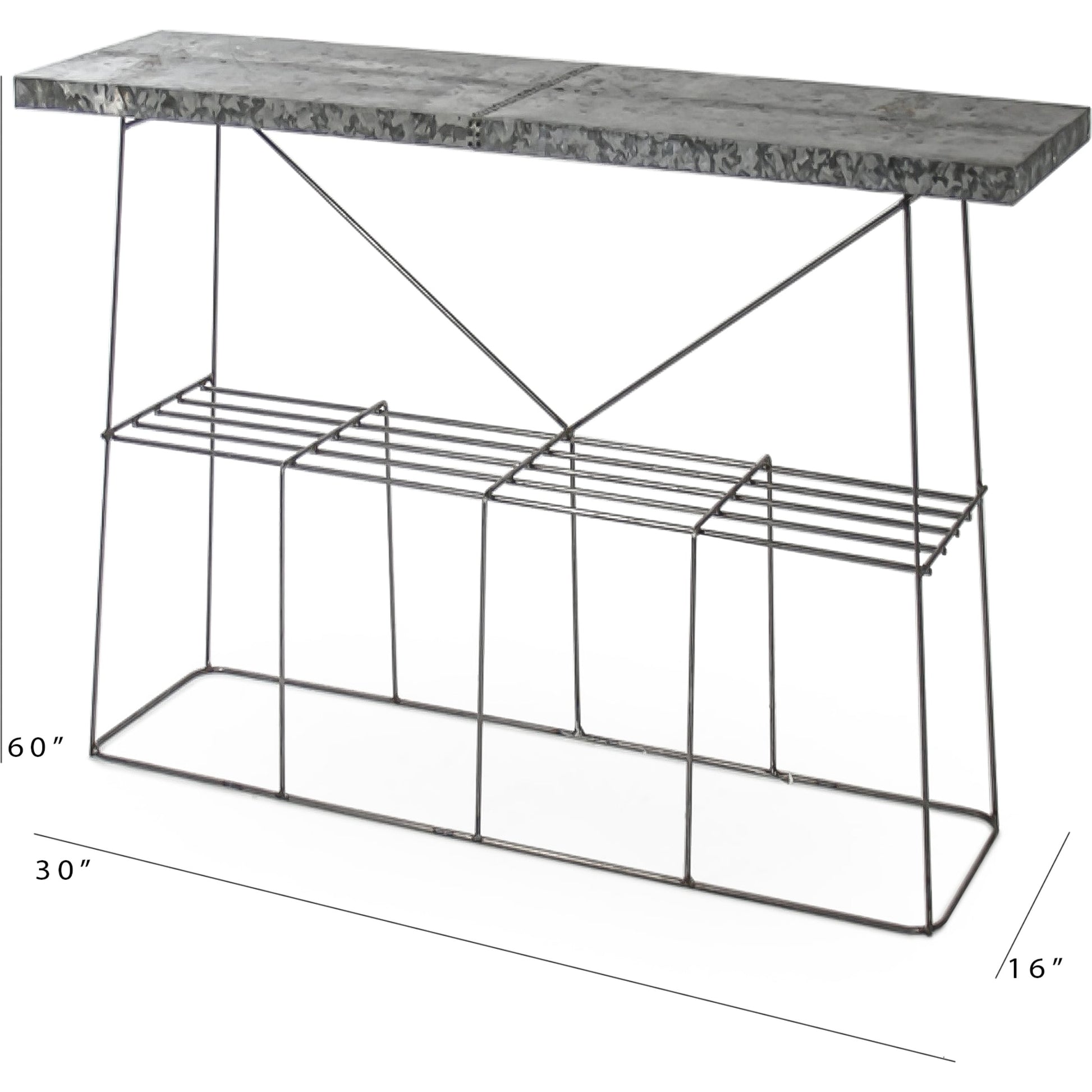 Wade Console by Zentique in rustic galvanized tin and recycled metal. Made from recycled metal in a modern style.