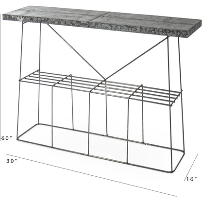 Wade Console by Zentique in rustic galvanized tin and recycled metal. Made from recycled metal in a modern style.