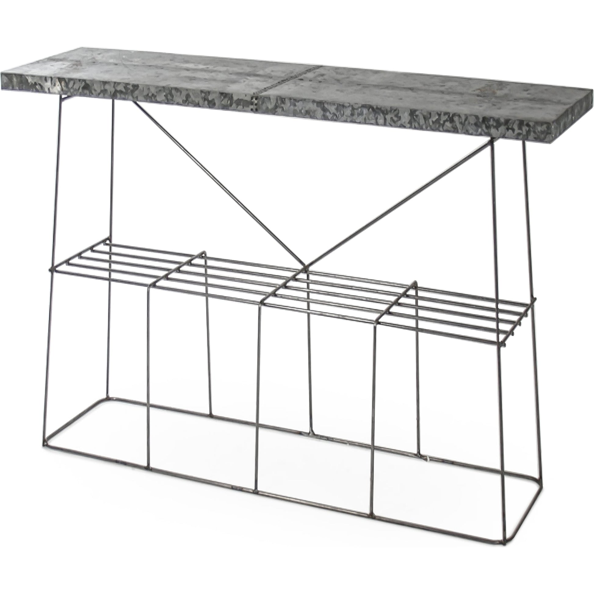 Wade Console by Zentique in rustic galvanized tin and recycled metal. Made from recycled metal in a modern style.