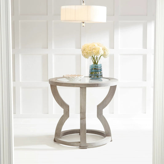 Pantheon Foyer Table by Cyan Design in white pine. Made from pine wood, glass in a transitional style.