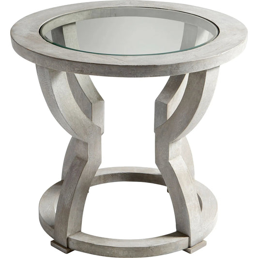 Pantheon Foyer Table by Cyan Design in white pine. Made from pine wood, glass in a transitional style.