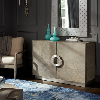 Volonte Cabinet by Cyan Design in weathered oak, stainless steel. Made from oak, stainless steel in a modern style.