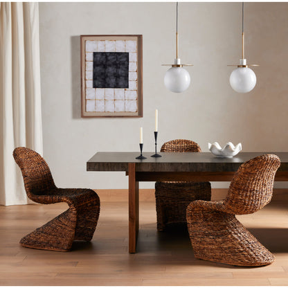Portia Dining Chair by Four Hands in gray wash. Made from banana leaf, iron in a modern style.