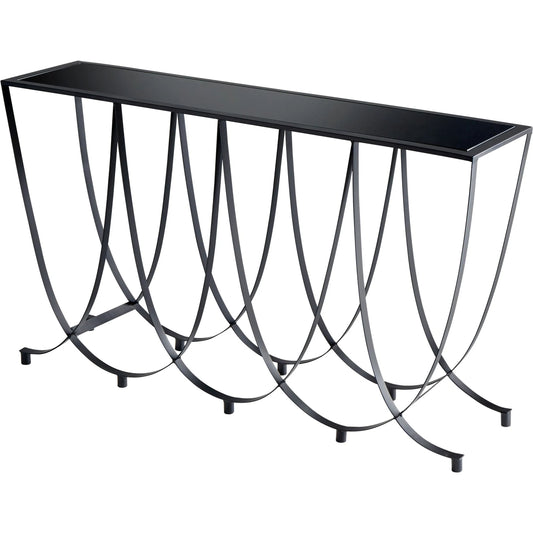 Suffolk Console Table by Cyan Design in graphite. Made from iron, glass in a modern style.
