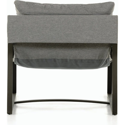 Avon Outdoor Sling Chair by Four Hands in faye sand, bronze. Made from 100% olefin, aluminum, 59% polyurethane foam, 30% polyester fiber, 11% polyester fiber batting in a modern style.