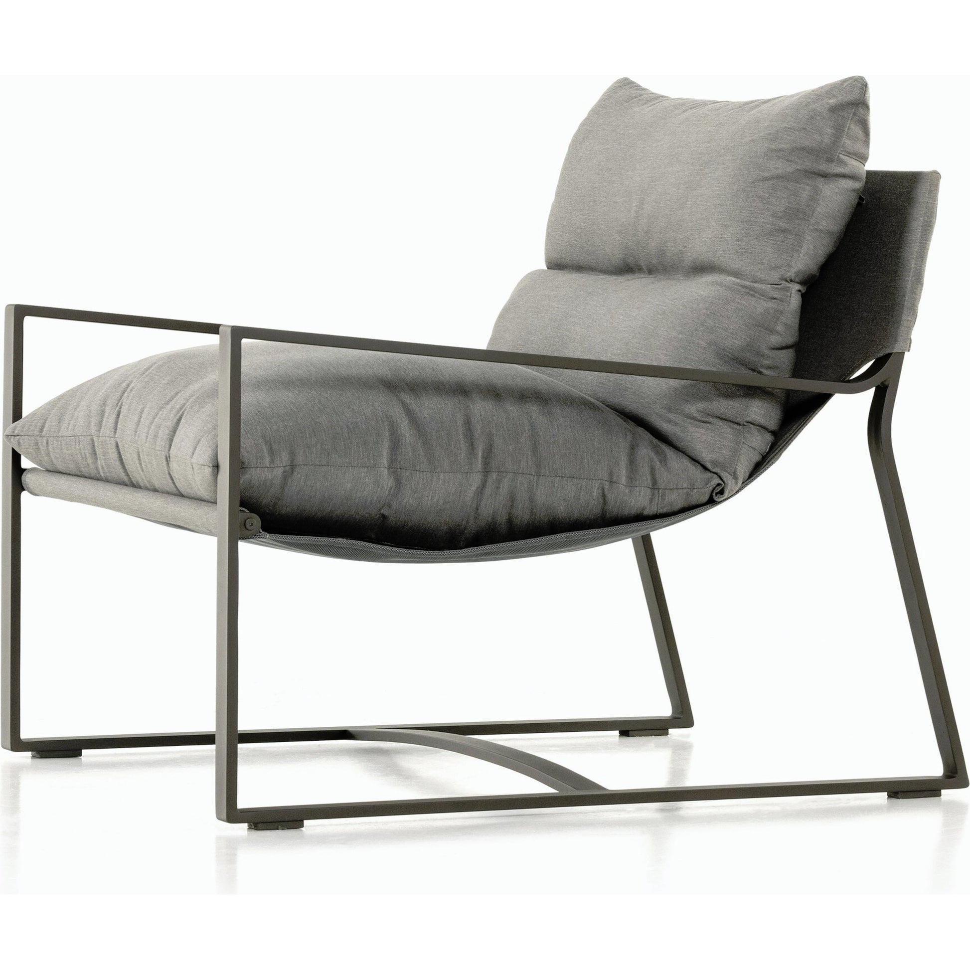 Avon Outdoor Sling Chair by Four Hands in faye sand, bronze. Made from 100% olefin, aluminum, 59% polyurethane foam, 30% polyester fiber, 11% polyester fiber batting in a modern style.