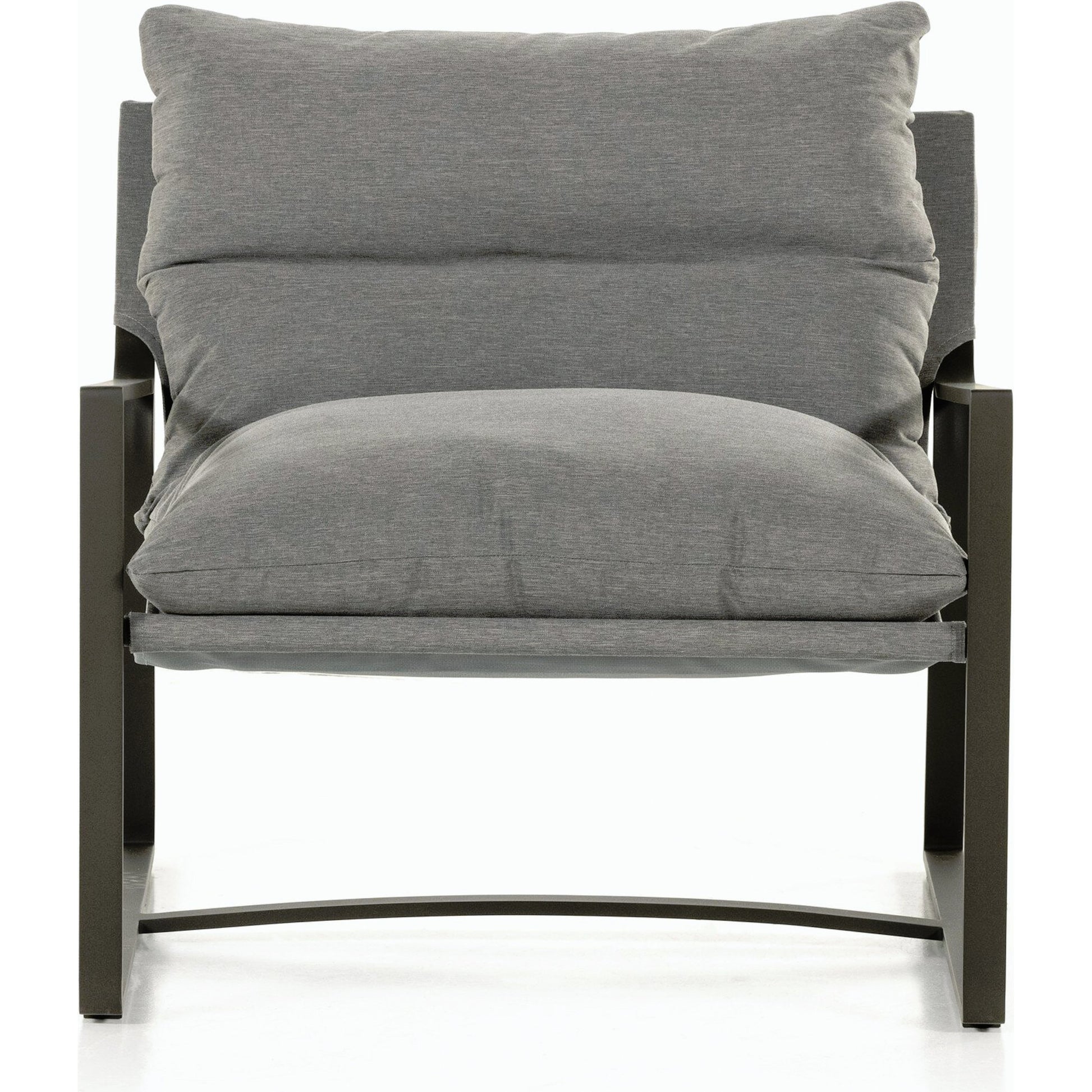 Avon Outdoor Sling Chair by Four Hands in faye sand, bronze. Made from 100% olefin, aluminum, 59% polyurethane foam, 30% polyester fiber, 11% polyester fiber batting in a modern style.