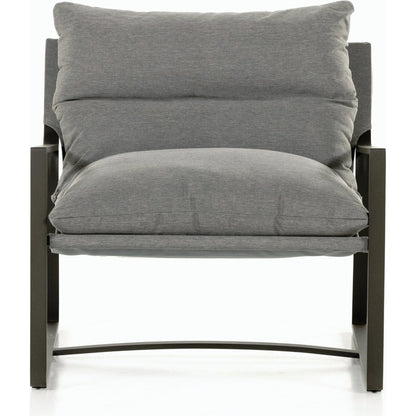 Avon Outdoor Sling Chair by Four Hands in faye sand, bronze. Made from 100% olefin, aluminum, 59% polyurethane foam, 30% polyester fiber, 11% polyester fiber batting in a modern style.