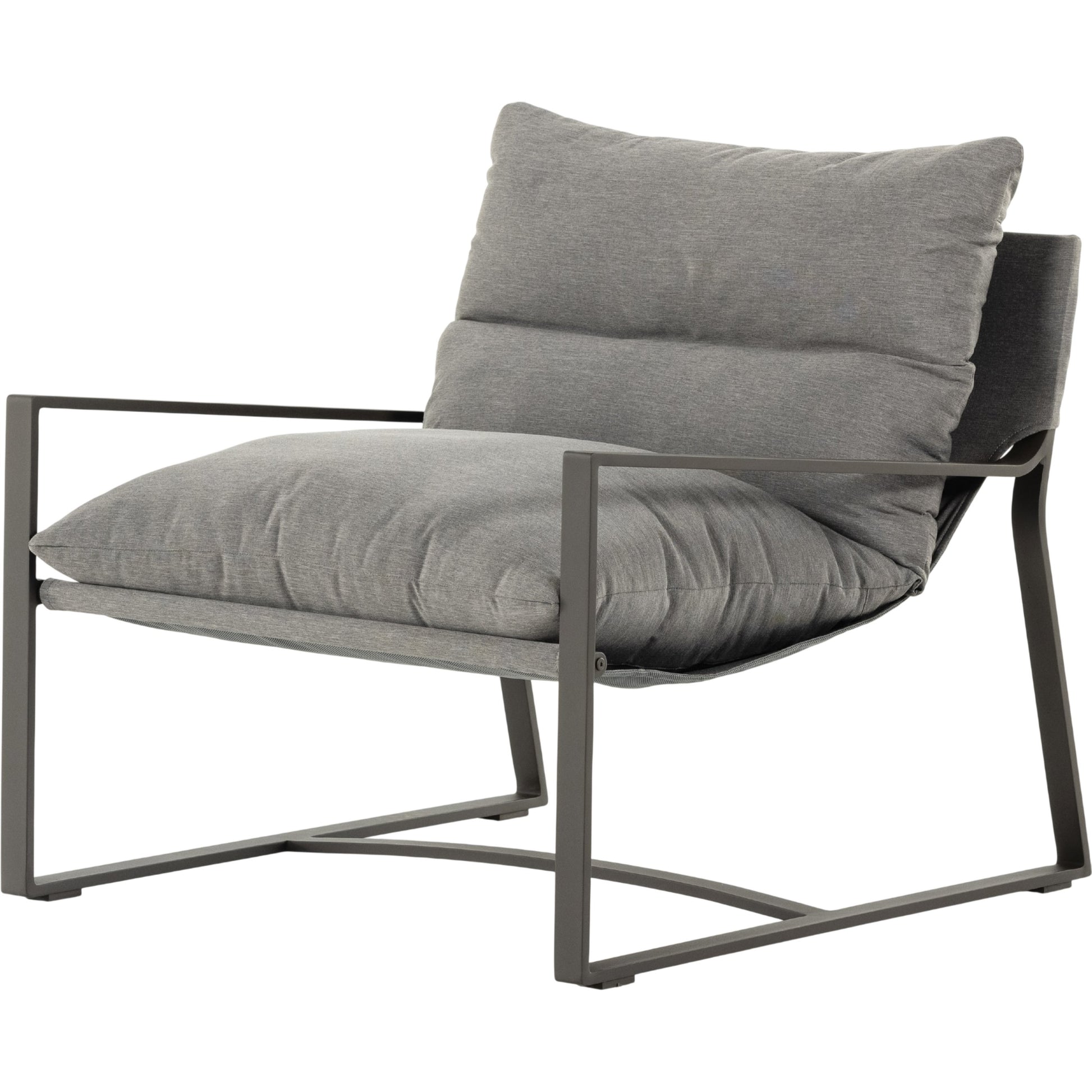Avon Outdoor Sling Chair by Four Hands in faye sand, bronze. Made from 100% olefin, aluminum, 59% polyurethane foam, 30% polyester fiber, 11% polyester fiber batting in a modern style.