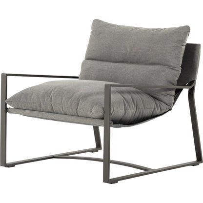 Avon Outdoor Sling Chair by Four Hands in faye sand, bronze. Made from 100% olefin, aluminum, 59% polyurethane foam, 30% polyester fiber, 11% polyester fiber batting in a modern style.