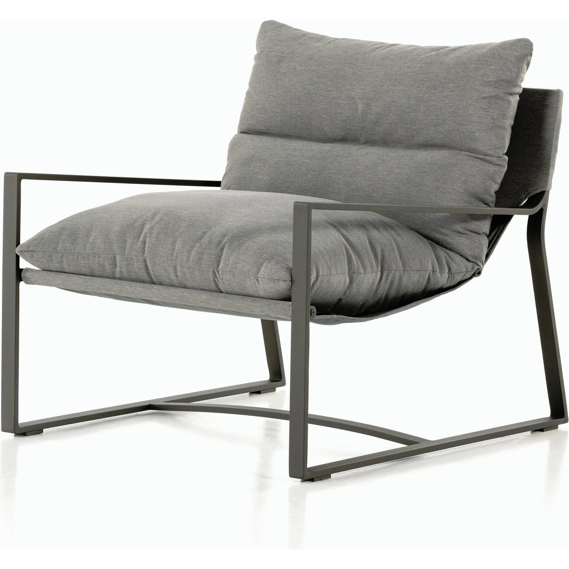 Avon Outdoor Sling Chair by Four Hands in faye sand, bronze. Made from 100% olefin, aluminum, 59% polyurethane foam, 30% polyester fiber, 11% polyester fiber batting in a modern style.