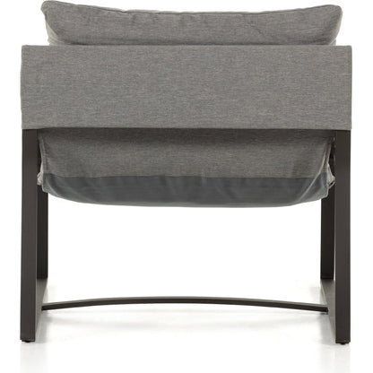 Avon Outdoor Sling Chair by Four Hands in faye sand, bronze. Made from 100% olefin, aluminum, 59% polyurethane foam, 30% polyester fiber, 11% polyester fiber batting in a modern style.