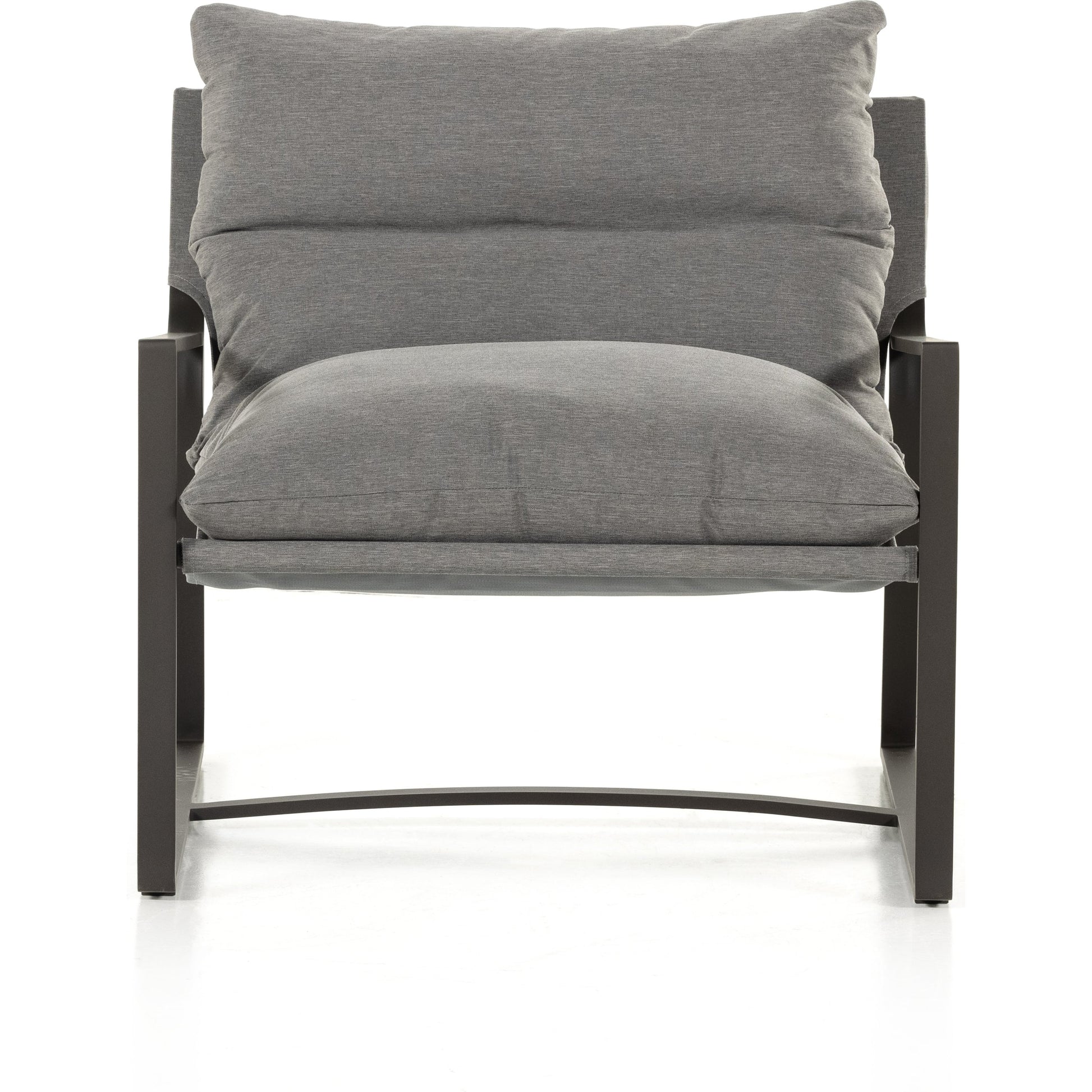 Avon Outdoor Sling Chair by Four Hands in faye sand, bronze. Made from 100% olefin, aluminum, 59% polyurethane foam, 30% polyester fiber, 11% polyester fiber batting in a modern style.