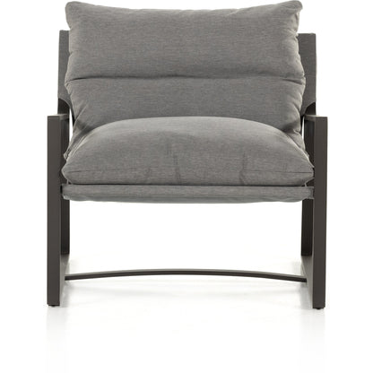 Avon Outdoor Sling Chair by Four Hands in faye sand, bronze. Made from 100% olefin, aluminum, 59% polyurethane foam, 30% polyester fiber, 11% polyester fiber batting in a modern style.