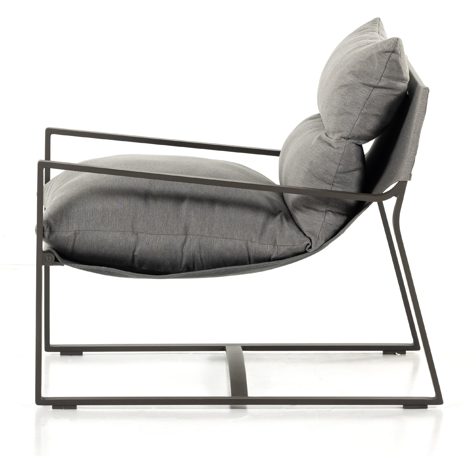 Avon Outdoor Sling Chair by Four Hands in faye sand, bronze. Made from 100% olefin, aluminum, 59% polyurethane foam, 30% polyester fiber, 11% polyester fiber batting in a modern style.