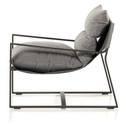 Avon Outdoor Sling Chair by Four Hands in faye sand, bronze. Made from 100% olefin, aluminum, 59% polyurethane foam, 30% polyester fiber, 11% polyester fiber batting in a modern style.