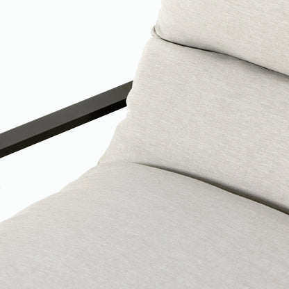 Avon Outdoor Sling Chair by Four Hands in faye sand, bronze. Made from 100% olefin, aluminum, 59% polyurethane foam, 30% polyester fiber, 11% polyester fiber batting in a modern style.