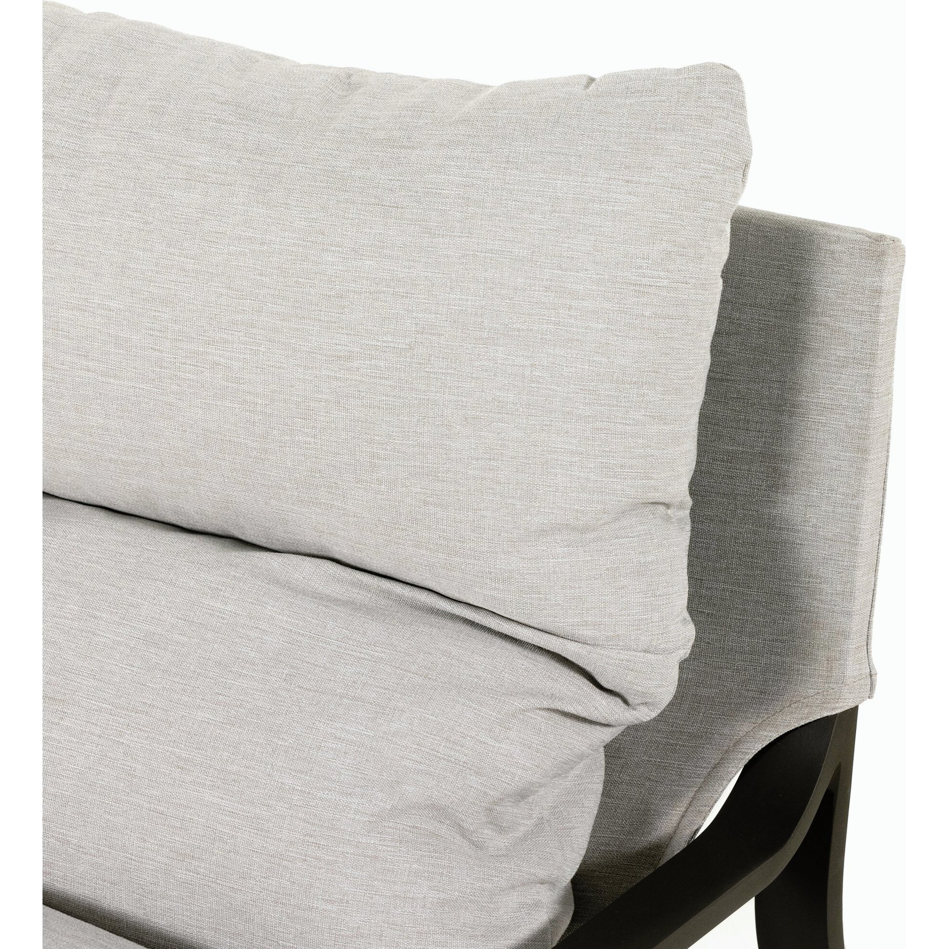 Avon Outdoor Sling Chair by Four Hands in faye sand, bronze. Made from 100% olefin, aluminum, 59% polyurethane foam, 30% polyester fiber, 11% polyester fiber batting in a modern style.