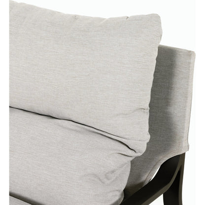 Avon Outdoor Sling Chair by Four Hands in faye sand, bronze. Made from 100% olefin, aluminum, 59% polyurethane foam, 30% polyester fiber, 11% polyester fiber batting in a modern style.