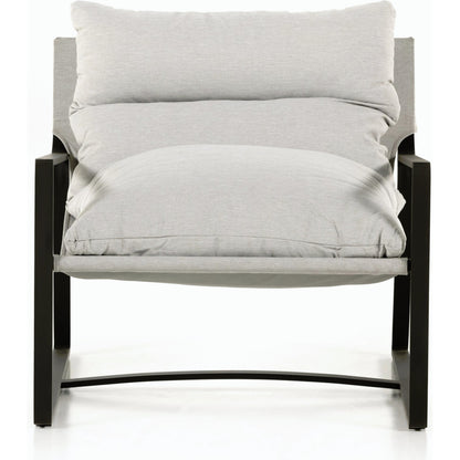 Avon Outdoor Sling Chair by Four Hands in faye sand, bronze. Made from 100% olefin, aluminum, 59% polyurethane foam, 30% polyester fiber, 11% polyester fiber batting in a modern style.