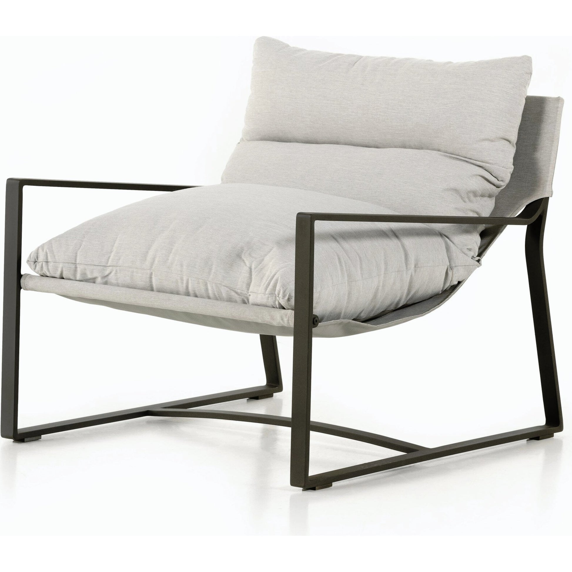 Avon Outdoor Sling Chair by Four Hands in faye sand, bronze. Made from 100% olefin, aluminum, 59% polyurethane foam, 30% polyester fiber, 11% polyester fiber batting in a modern style.