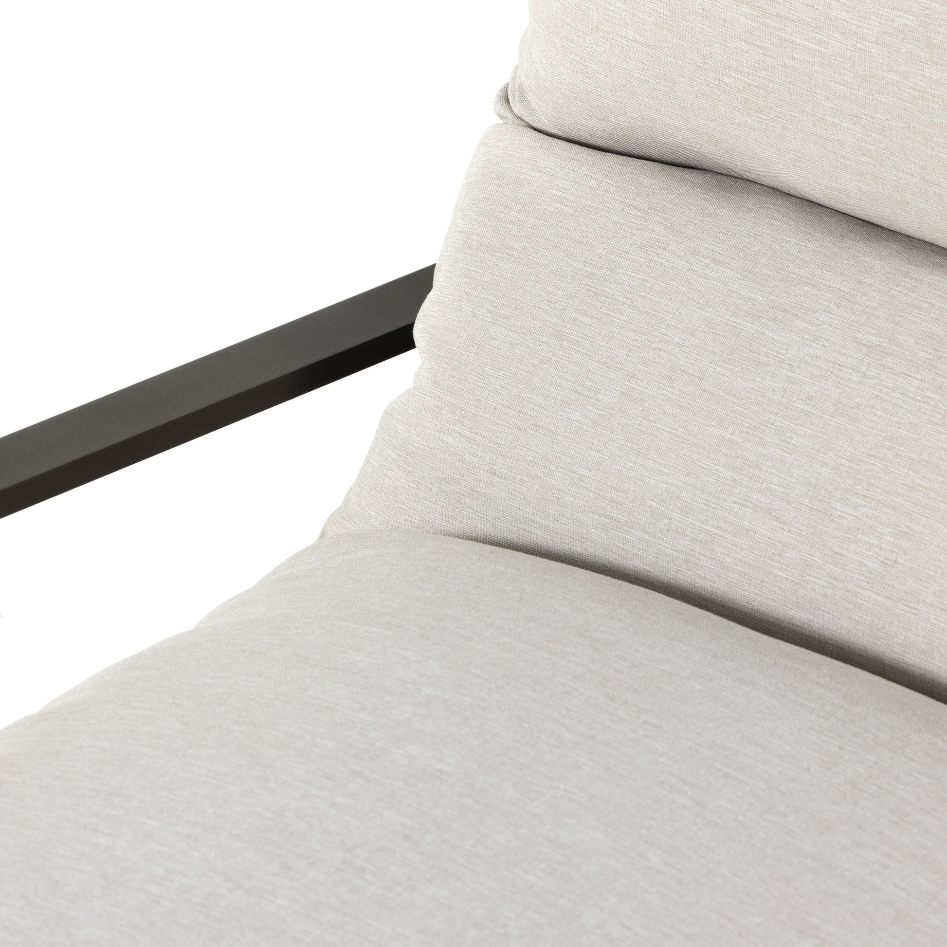 Avon Outdoor Sling Chair by Four Hands in faye sand, bronze. Made from 100% olefin, aluminum, 59% polyurethane foam, 30% polyester fiber, 11% polyester fiber batting in a modern style.