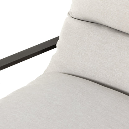 Avon Outdoor Sling Chair by Four Hands in faye sand, bronze. Made from 100% olefin, aluminum, 59% polyurethane foam, 30% polyester fiber, 11% polyester fiber batting in a modern style.