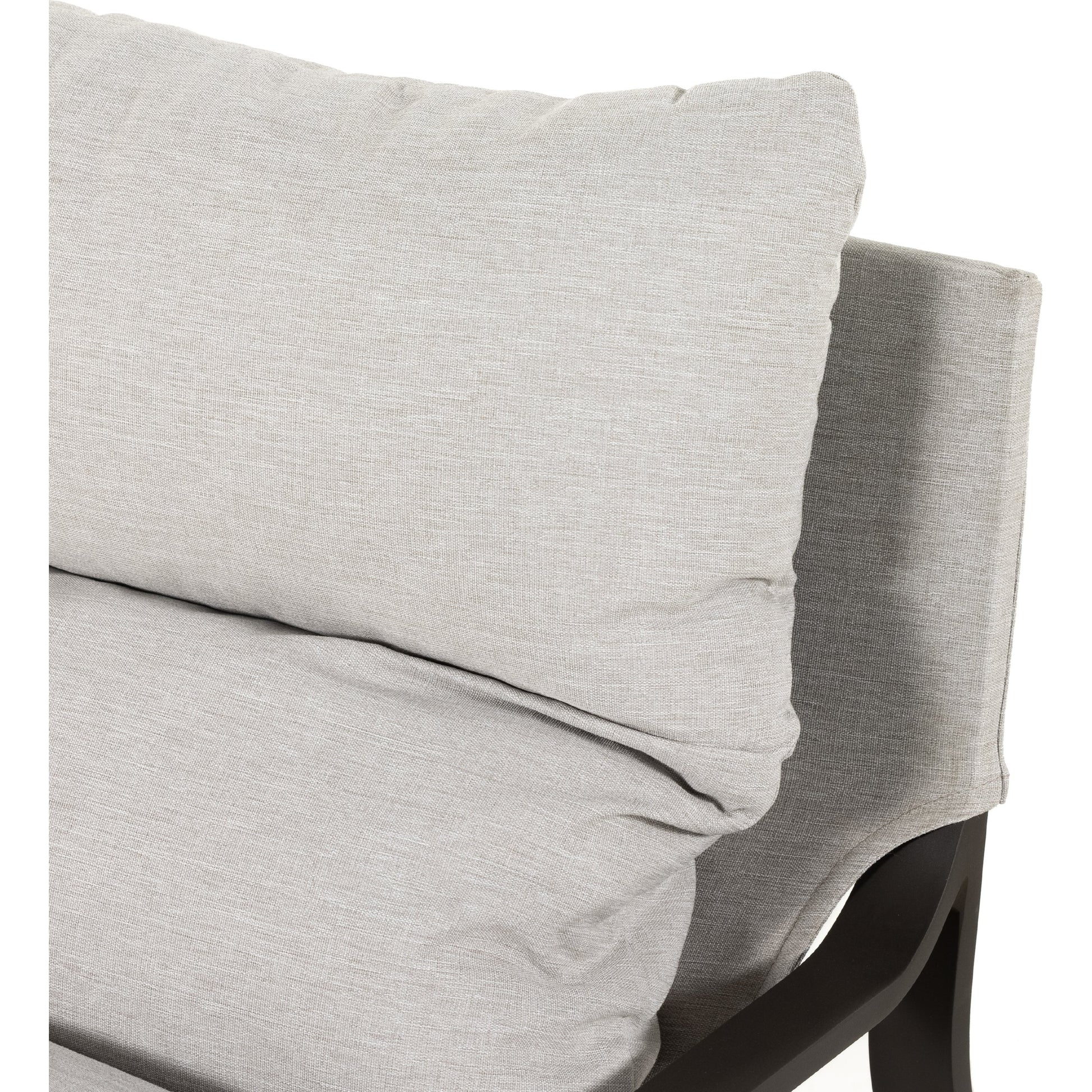 Avon Outdoor Sling Chair by Four Hands in faye sand, bronze. Made from 100% olefin, aluminum, 59% polyurethane foam, 30% polyester fiber, 11% polyester fiber batting in a modern style.