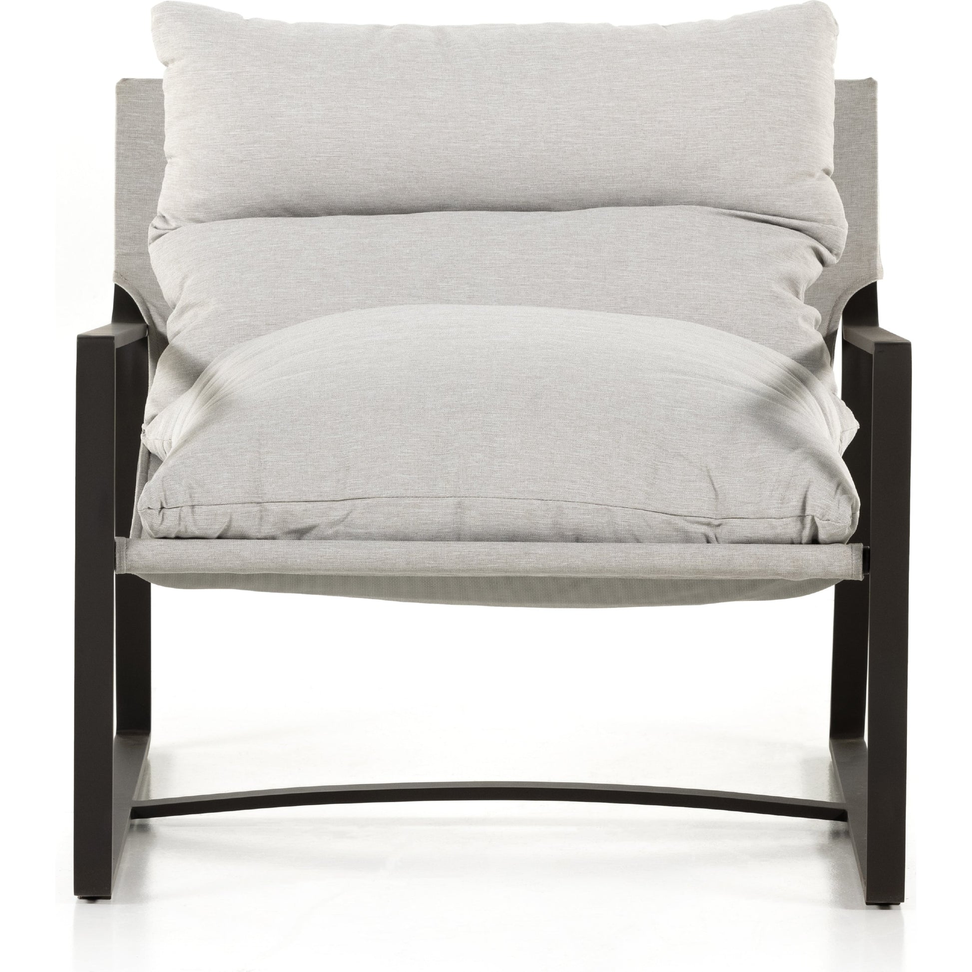 Avon Outdoor Sling Chair by Four Hands in faye sand, bronze. Made from 100% olefin, aluminum, 59% polyurethane foam, 30% polyester fiber, 11% polyester fiber batting in a modern style.