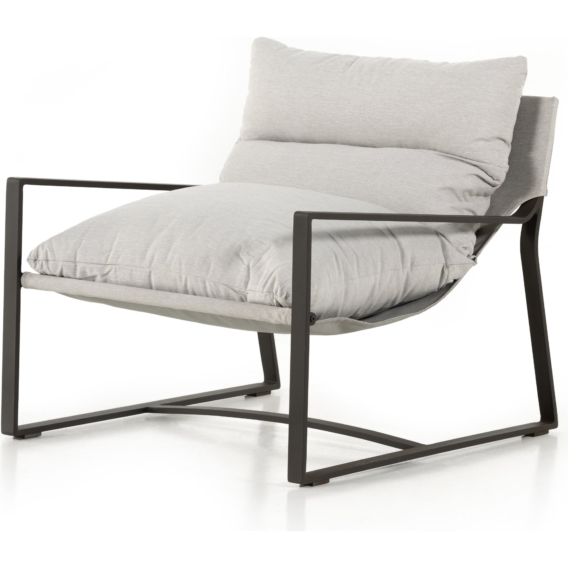 Avon Outdoor Sling Chair by Four Hands in faye sand, bronze. Made from 100% olefin, aluminum, 59% polyurethane foam, 30% polyester fiber, 11% polyester fiber batting in a modern style.