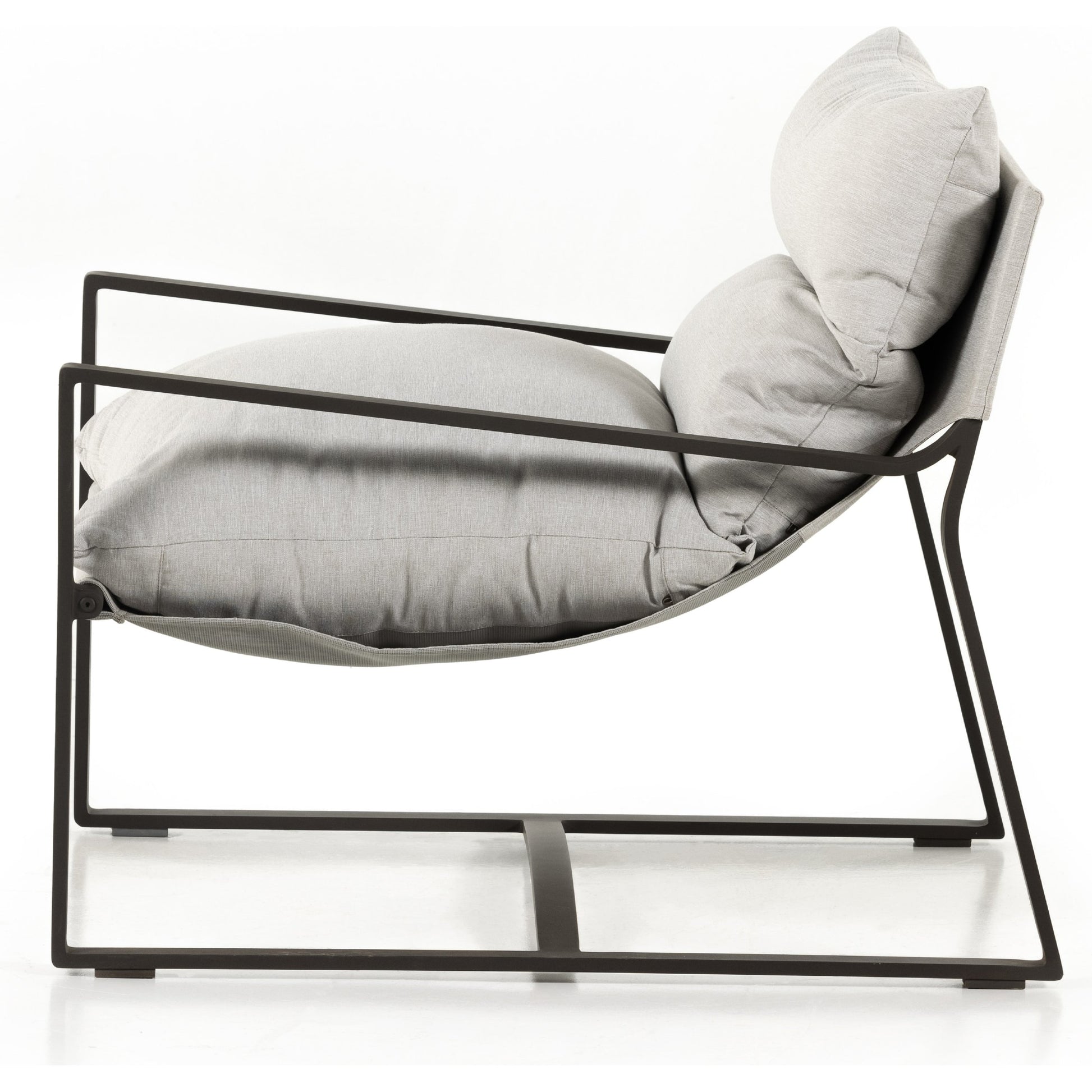 Avon Outdoor Sling Chair by Four Hands in faye sand, bronze. Made from 100% olefin, aluminum, 59% polyurethane foam, 30% polyester fiber, 11% polyester fiber batting in a modern style.