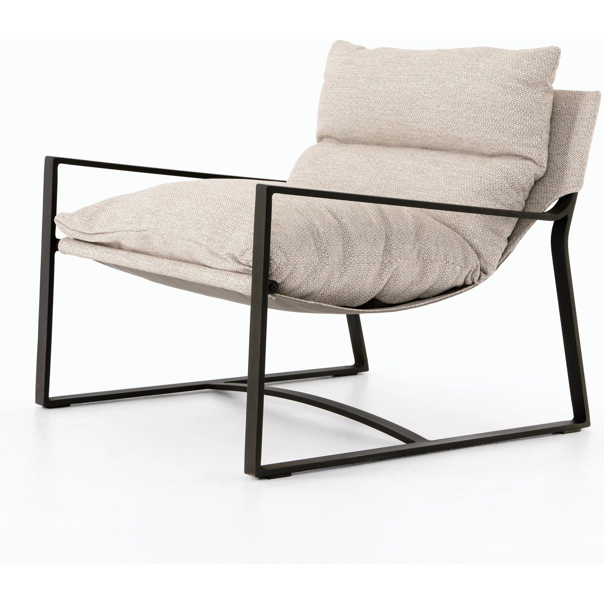 Avon Outdoor Sling Chair by Four Hands in faye sand, bronze. Made from 100% olefin, aluminum, 59% polyurethane foam, 30% polyester fiber, 11% polyester fiber batting in a modern style.