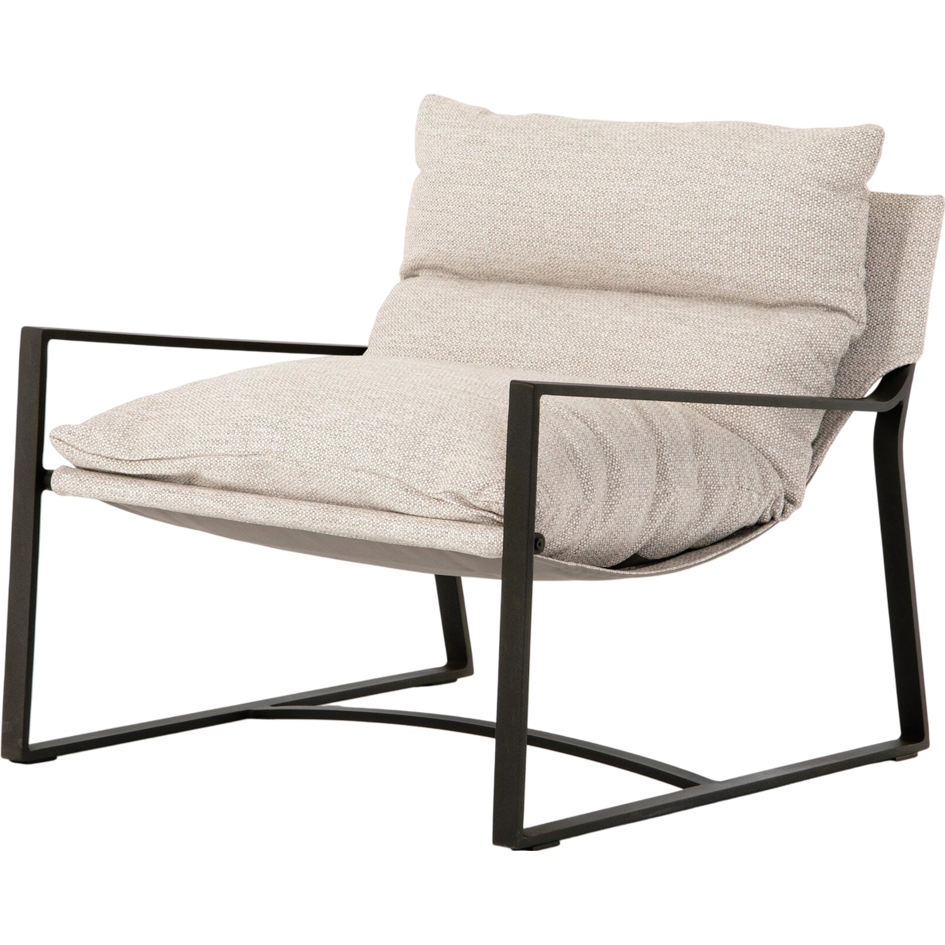 Avon Outdoor Sling Chair by Four Hands in faye sand, bronze. Made from 100% olefin, aluminum, 59% polyurethane foam, 30% polyester fiber, 11% polyester fiber batting in a modern style.