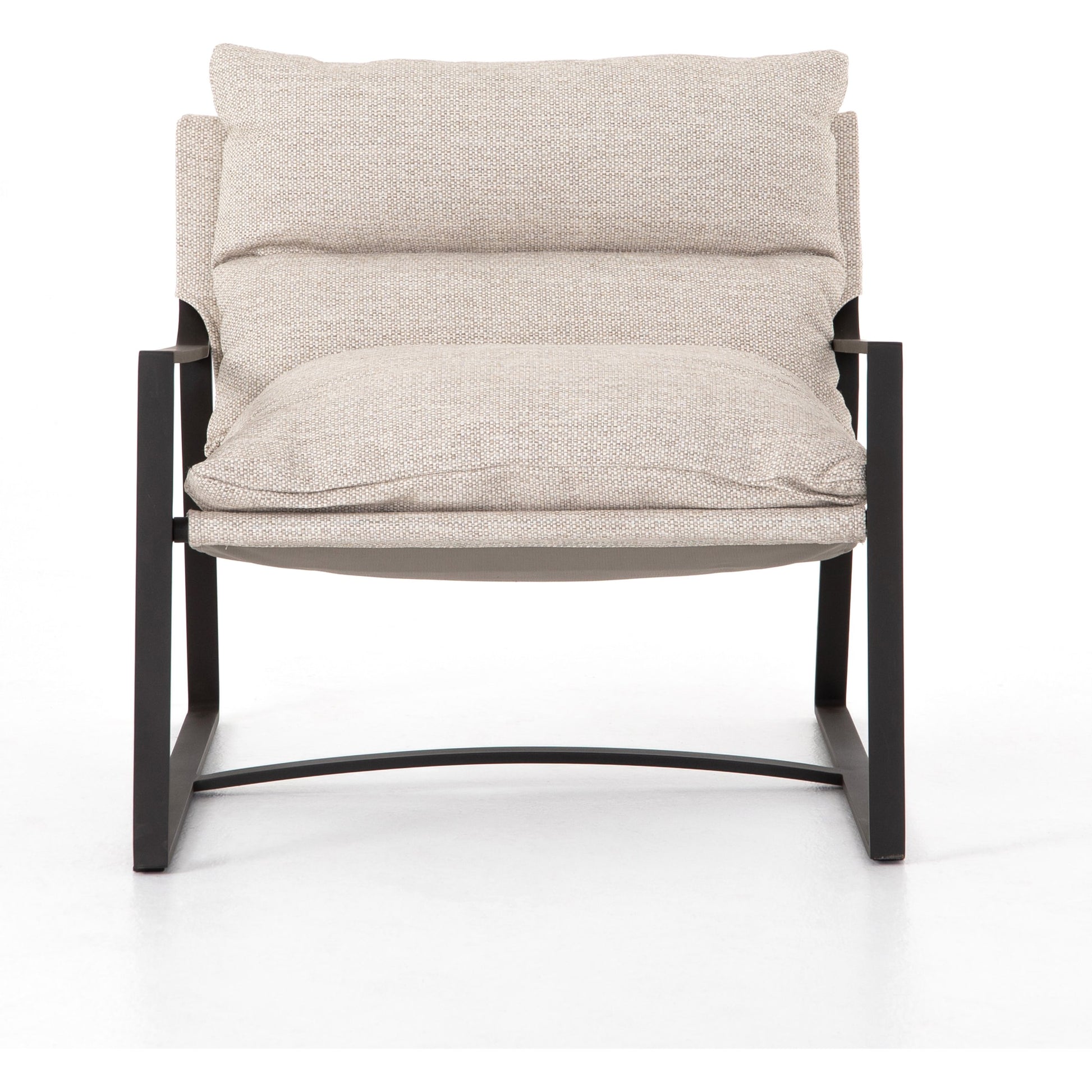 Avon Outdoor Sling Chair by Four Hands in faye sand, bronze. Made from 100% olefin, aluminum, 59% polyurethane foam, 30% polyester fiber, 11% polyester fiber batting in a modern style.
