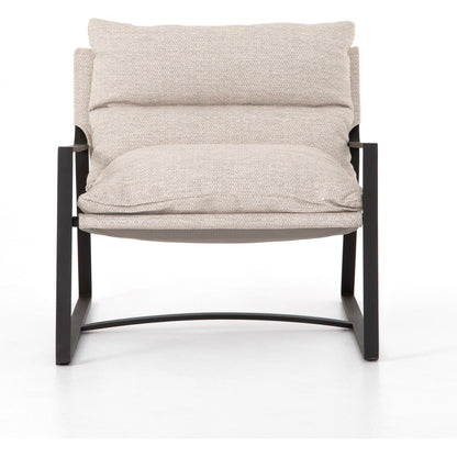 Avon Outdoor Sling Chair by Four Hands in faye sand, bronze. Made from 100% olefin, aluminum, 59% polyurethane foam, 30% polyester fiber, 11% polyester fiber batting in a modern style.